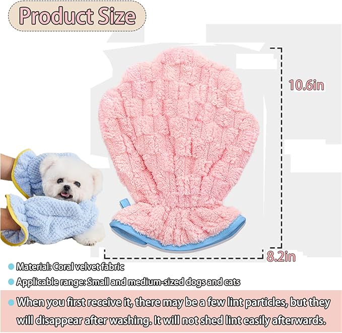 Pet Towel Dog Bath Towels for Drying Dogs,Microfiber Absorber Towel Dog Grooming Gloves for Cats Quick Drying Puppy Towel Gloves Small 2 Pack (10.6X8.2in)