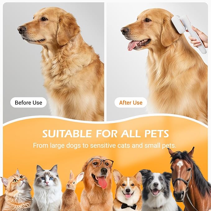 3-in-1 Pet Steam Brush: Rechargeable Grooming Tool with Gentle Mist Spray for Shedding Control, Self-Cleaning, 2-Speed, Waterproof, Safe Rounded Tips - For Dogs, Cats, Rabbits & All Coats