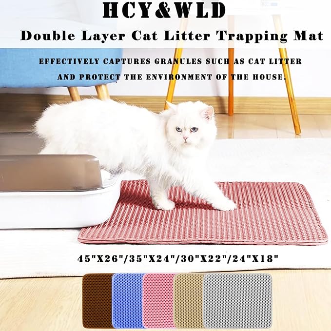 HCY&WLD Cat Litter Mat, Honeycomb Double Layer Cat Litter Trapping Mat, Waterproof Urine Proof Non-Slip, Scatter Control, Less Waste, Easier to Clean (Pink, 30" X 22")