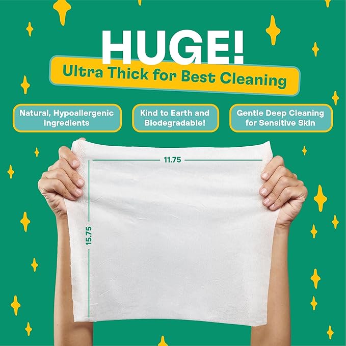 ZOOP XL Pet Wipes for Dogs & Cats – Thick, Huge Bath Wipes for Cleaning, Deodorizing, Conditioning, Wet Dog Wipes for Paws, Butt, Ear, Eye, Face, Whole Body, with Nanosilver-10 Count