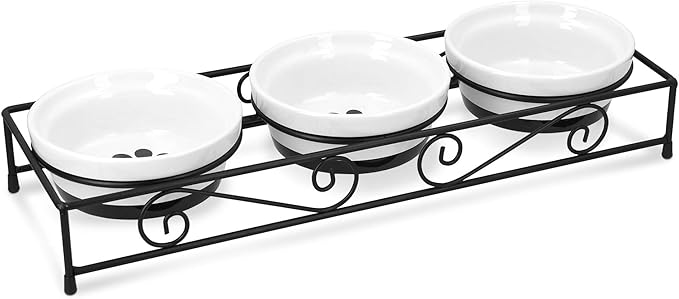 Navaris Ceramic Pet Bowl Set - Small Dogs, Puppies, and Cat Food Bowl with Non-Slip Retro Metal Stand - Dog or Cat Bowls for Indoor Cats and Dogs - Set of Bowls, 10.8 oz Each