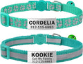 TagME 2 Pack Cat Collar with Name Tag, Personalized Reflective Cat Collar Breakaway with Bell for Boy & Girl Cats, Turquoise