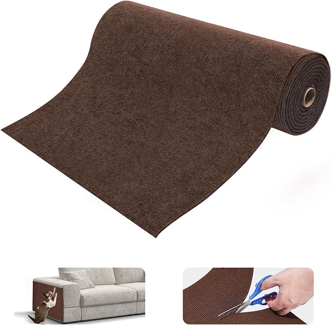 Cat Scratching Mat, Self-Adhesive Cat Scratch Furniture Protector, Trimmable DIY Cat Wall Climbing Carpet, Cat Couch Protector, Cat Scratching Pad Replacement (Brown, 78.7"x15.8")