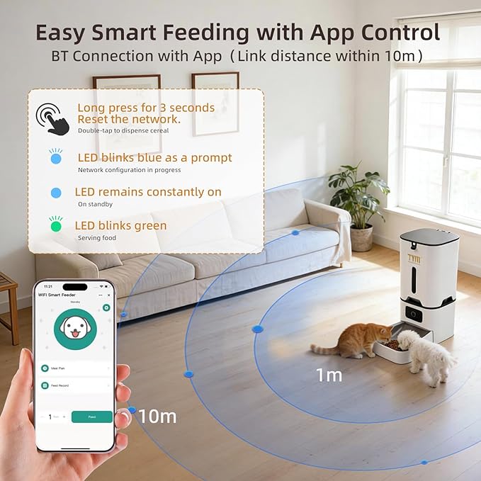 TYM Automatic Cat Feeder, 7L Timed Dry Food Dispenser, APP Control Auto Feeder for Cats and Dogs, Programmable Portion Size, Large Capacity Cat Feeder Automatic (WiFi is Not Required)