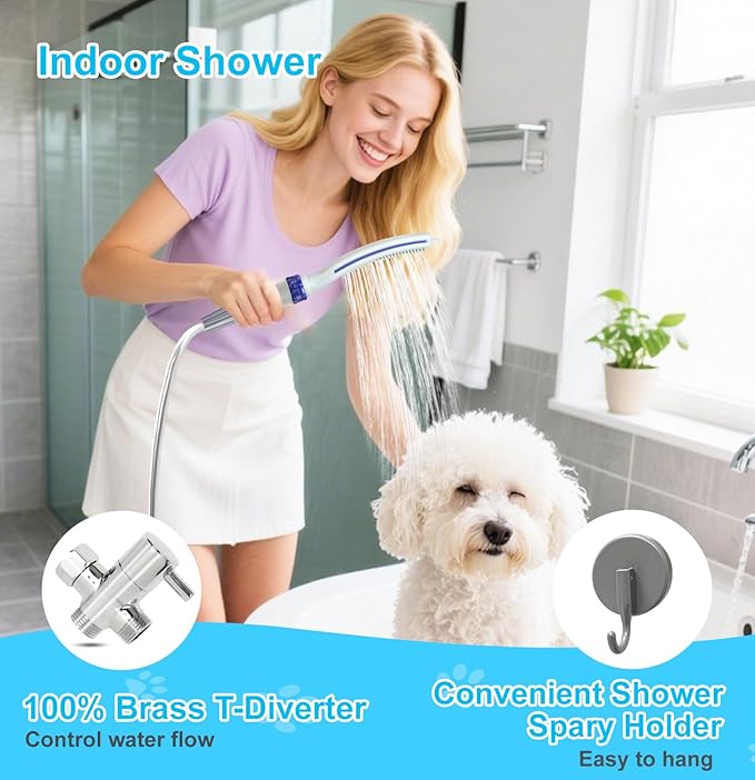 Dog Shower Attachment, Dog Bathing Supplies for Fast and Easy Bathing, Indoor and Outdoor Sprayer Includes Lick Mat and 8-Foot Flex Hose