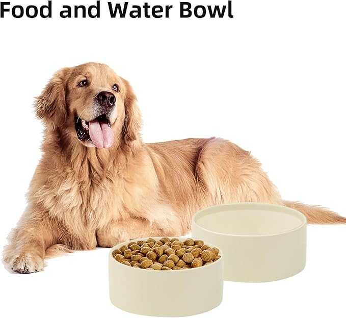 Ceramic 8.2inch Dog Bowl for Large-Breed Dogs, Anti-Slip and Weighted Pet Food and Water Bowl (Single Bowl -Light Yellow)