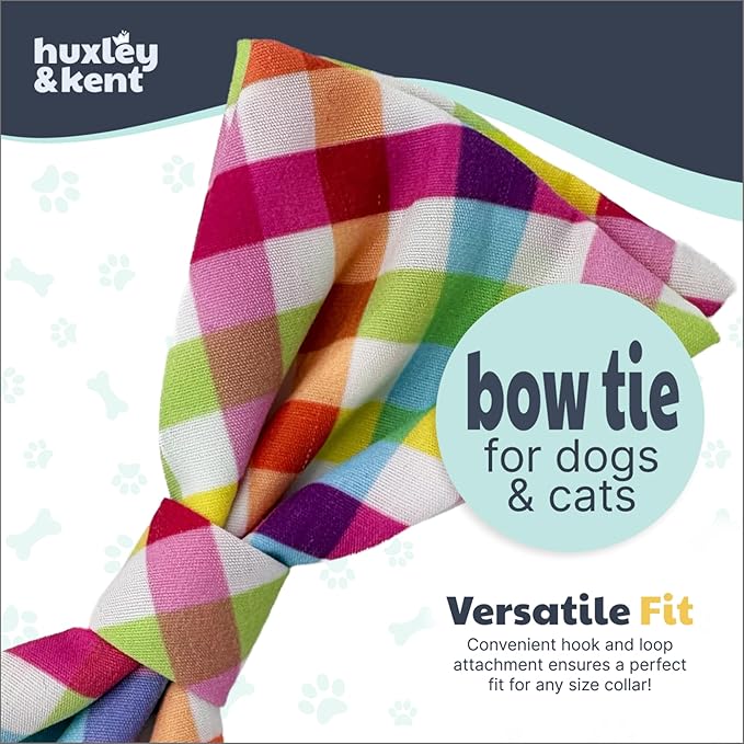 Huxley & Kent Bow Tie for Pets | Yellow/Orange Check (Extra-Large) | Easter Spring Bow Tie Collar Attachment | Fun Bow Ties for Dogs & Cats | Cute, Comfortable, and Durable | H&K Bow Tie