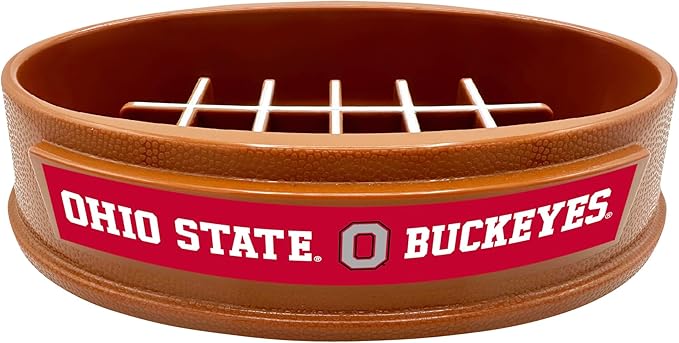 NCAA Super-Bowl - Ohio State Buckeyes Slow Feeder Dog Bowl. Football Design Slow Feeding Cat Bowl for Healthy Digestion. Non-Slip Pet Bowl for Large & Small Dogs & Cats