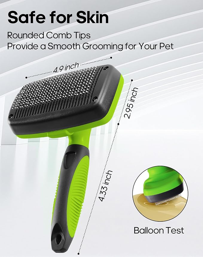 Self Cleaning Shedding Brush - Skin Friendly Grooming Tool for Dogs, Cats, and Puppies, Deshedding and Hair Removal for Long and Short Haired Pets (Green)
