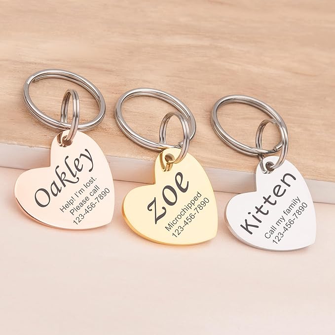 Anavia Personalized Pet ID Tags, Stainless Steel Glossy Laser Engraved Dog Cat Collar Name Tags, Multiple Colors Shapes Sizes (Tilted Heart, Small)