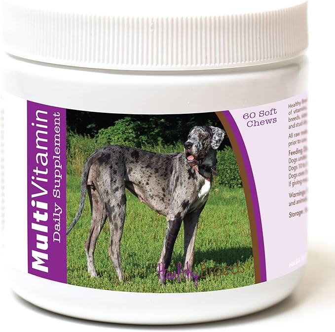 Healthy Breeds Great Dane Multivitamin for Dogs - Vet Recommended Daily Supplement - Bacon Flavored - 60 Soft Chews