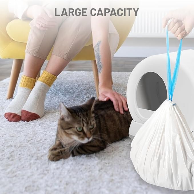 120pcs Cat Litter Bags for MeoWant MW-SC01/MW-SC02/MW-LR01 Self-Cleaning Cat Litter Box Liner, Automatic Self Cleaning Cats Waste Bags for Self-Cleaning Cats Liners with Drawstring Pet Waste Boxes Bag