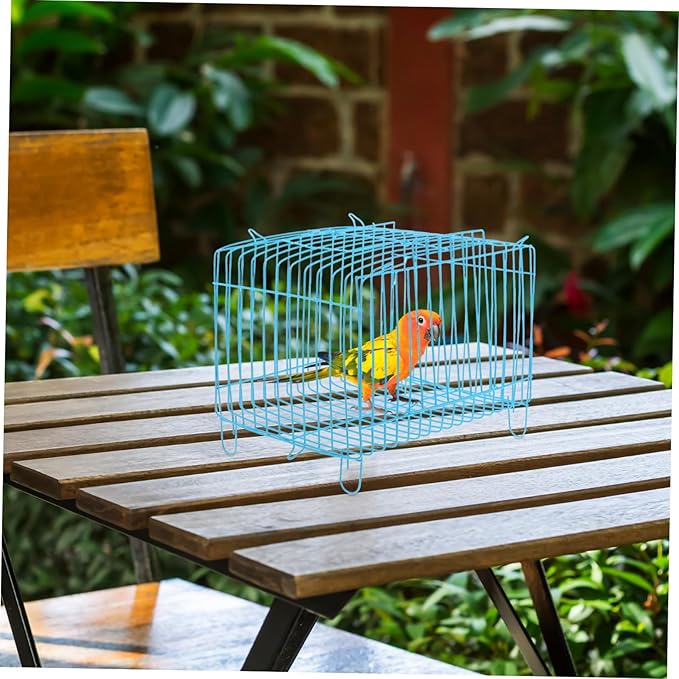 ORFOFE Portable Metal Bird Carrier Cage for Parakeets and Small Parrots Spacious Travel Crate with Lightweight Design Breathable and Stylish Blue Handheld Cage for Outdoor Use