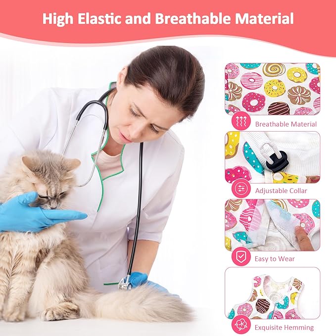 Coppthinktu 2 PCS Cat Recovery Suit Female Cat Onesie for Cats After Surgery Spay Abdominal Wounds, Kitten Recovery Suit Female Breathable E-Collar Alternative Kitten Onesie Anti Licking Large