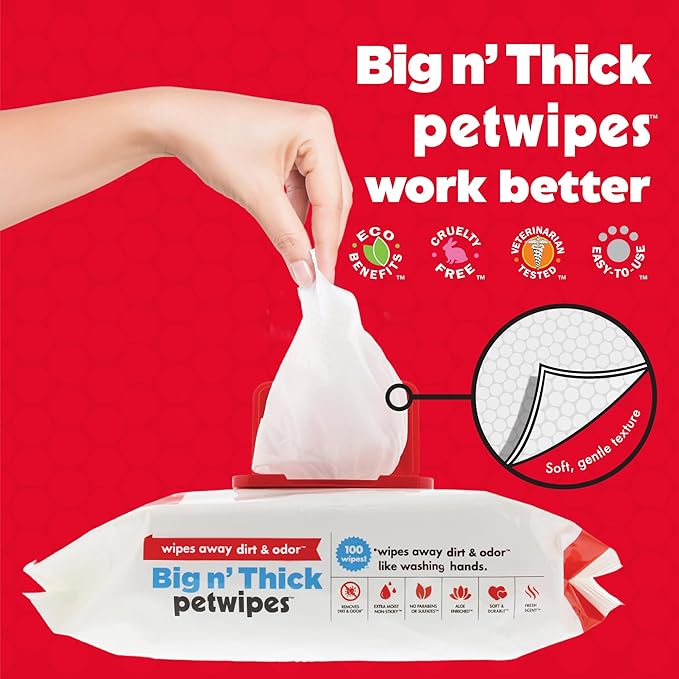 Petkin Pet Wipes for Dogs & Cats - 200 Large Wipes - Removes Dirt & Odor - Cleans Ears, Face, Butt, Eye Area - Convenient for Home or Travel - 2 Packs.