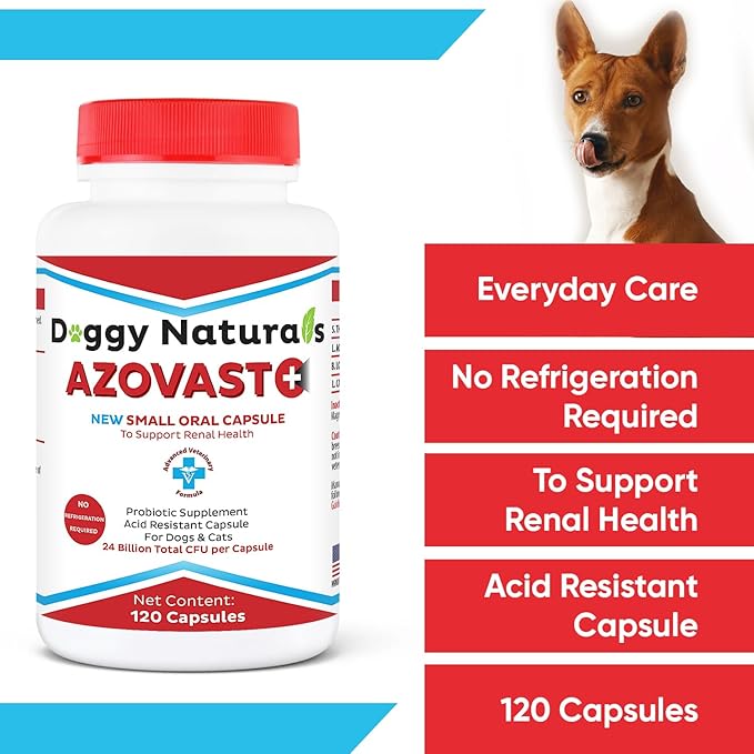Azovast Plus Cat Kidney Support for Dogs & Cats, 120ct, 120ct - NO Refrigeration Required - Help Support Kidney Function & Manage Renal Toxins - Kidney Health Supplement Capsule(U.S.A) (120 Caps)