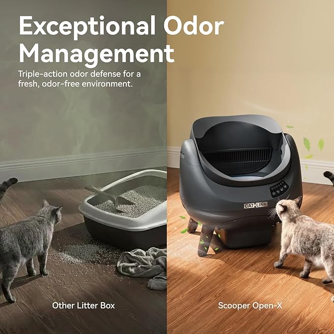 CATLINK Self Cleaning Litter Box, Open Top Automatic Cat Litter Box, Safe Anti-Pinch, AI Waste Analysis Health Monitor for Multi-Cat Recognition, 5G WiFi App Control, Odor Free, Open-X, White
