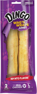 Dingo Wag’n Wraps Jumbo 2 Count, Made With Real Chicken, Rawhide Snack For Large Dogs