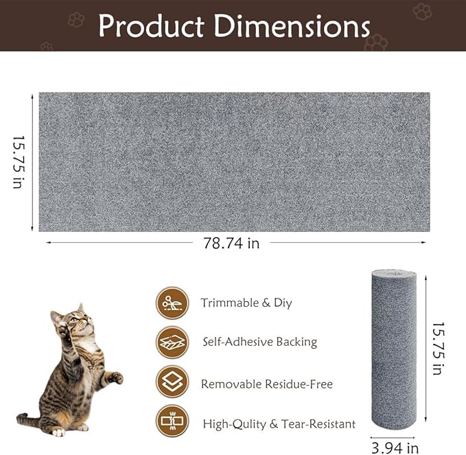 Cat Scratch Furniture Protection, Couch cat Scratch Furniture Protector, DIY Indoor Couch cat Scratch Protector (Light Grey 78.7x15.8Inch)