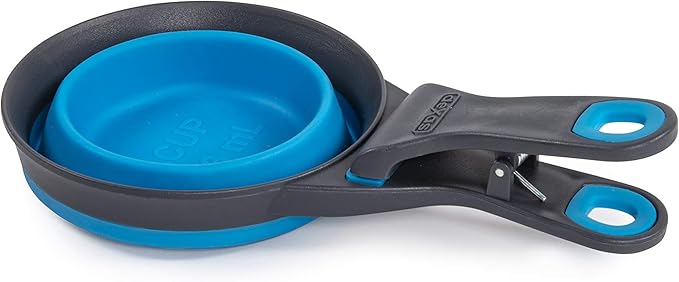 Dexas Pets Collapsible KlipScoop Collapsible Dry Dog Food Scoop and Dog Food Bag Clip, 2 Cup Capacity, Pro Blue