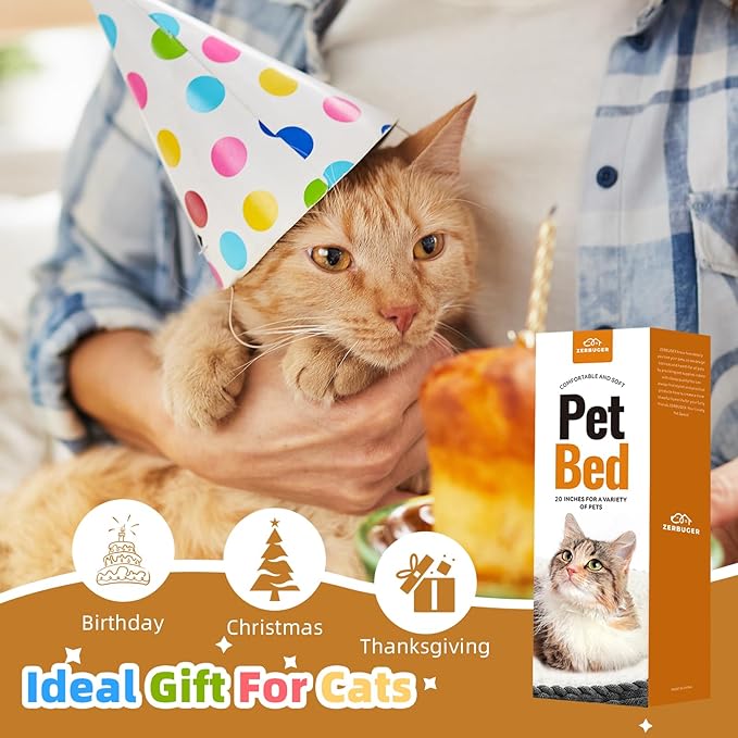 20in Washable Cat Beds for Indoor Cats - Round Donut Pet Bed for Cats, Small Dogs, Puppy, Kitten - Anti-Slip Bottom, Calming Bed Gift - Navy Blue