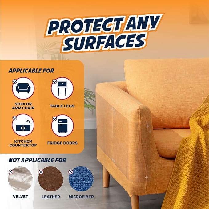 8 Pack Cat Scratch Furniture Protector Sheets – Matte Finish Couch & Sofa Guard from Cat Claws – Easy Apply, Removable, with Twist Pins (4 XL + 4 Large)