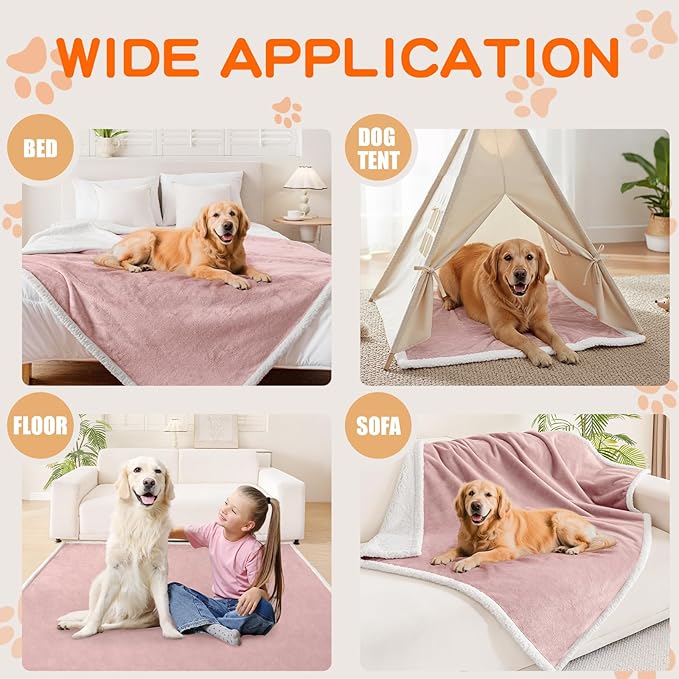 Smiry Waterproof Blanket Throw for Large Dogs, Soft Reversible Dog Blanket for Sofa Couch Bed, Washable Leakproof Sherpa Fleece Furniture Couch Protector(60"x80", Pink/White)