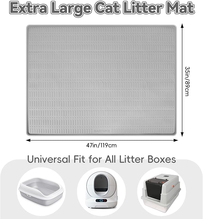 Kalolary Large Cat Litter Box Mat, 47" x 35" Silicone Litter Trapping Mat for Cats, Trapping Mat for Scatter Control with Raised Edge Waterproof Silicone Pad for Floor Easy to Clean (Light Gray)