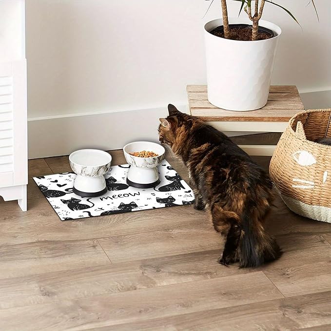 Cat Food Mat 20 * 16 inch, Absorbent Dog Mat for Food and Water Bowl, Quick Dry, Non Slip Pet Water Dispenser Mat, Easy to Clean Pet Placemats (White)