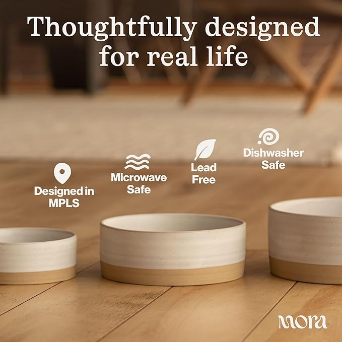 Mora Ceramic Pet Bowl Size Medium - Food/Water Dish for Large Puppies, Cats, Retrievers, Medium Sized Dogs, ect. 28oz or 4 Cups - Basic Bowls for Your Dog or Cat, Mix and Match for a Set - Oat