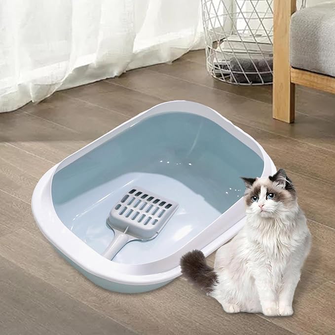 Cat Toilet Cat Litter Tray Open Top Pet Litter Tray Durable Large Space Bedpan Kitty Litter Pan, Cat for Dog Small Animals Kittens, Blue
