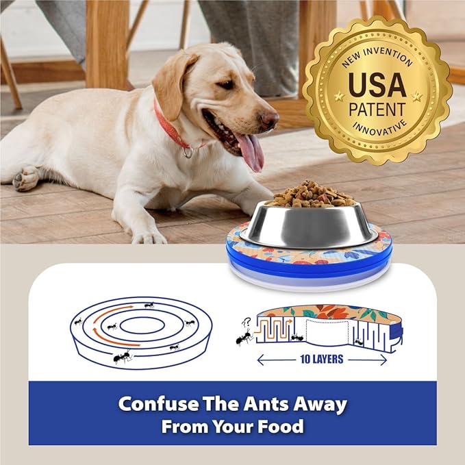SoulThink® Ant Proof Cat Dog Bowl Tray - SoulThink x Simone Miller Collaboration Pet Food Dish Indoor No Chemical No Water Needed Different from Traditional Ant Trap (Orchid Flower)