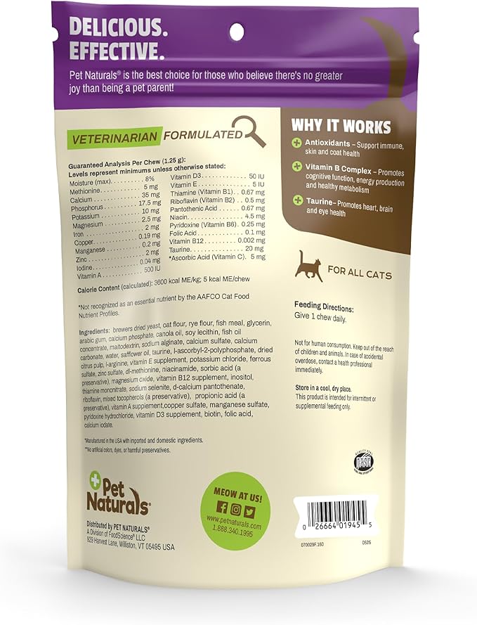 Pet Naturals Daily Multi Multivitamin Soft Chews for Cats, Vet Formulated with Biotin, Taurine, Calcium, and Arginine, Gentle Formula, Value Size, Fish, 160 Count