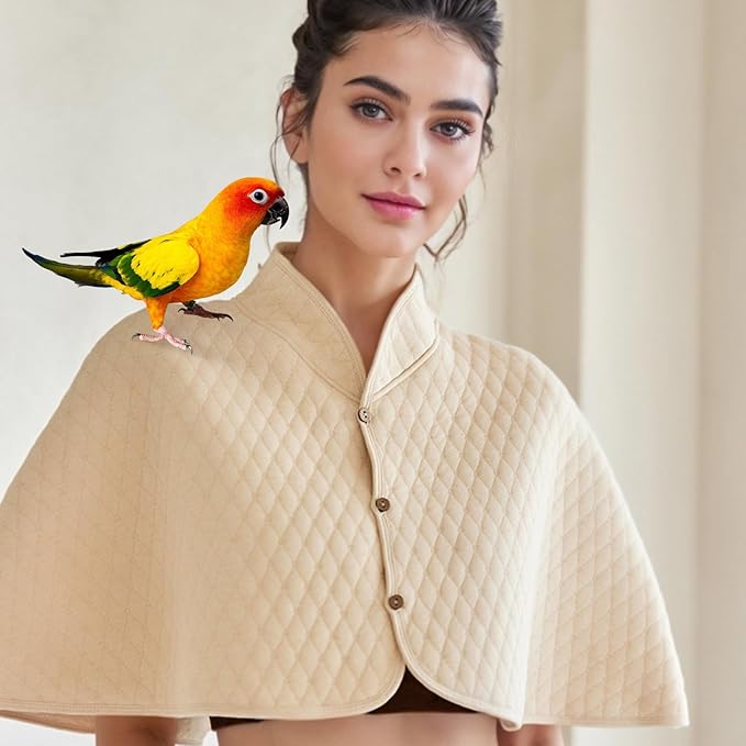 Parrot Anti-Scratch Shoulder Protector - Reusable Bird Diaper & Soft Bird Cape for Macaws, Cockatiels, Conures, Parakeets, Lovebirds and Finches - Pet Shoulder Guard (Beige, Large)