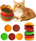 5-in-1 Multifunctional Pet Bowl Hamburger Set, Dry & Wet Food Separation Cat Dog Feeder, Slow Feed Licking Mat Water Bowl, Safe Silicone A5 Melamine, Anti-Slip Portable for Cats Dogs
