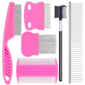 6 Pack Pet Grooming Combs, Stainless Steel Dog and Cat Grooming Combs with Rounded Teeth, Double-Sided Professional Pet Tear Stain Remover for Small, Medium, and Large Pets (Pink)