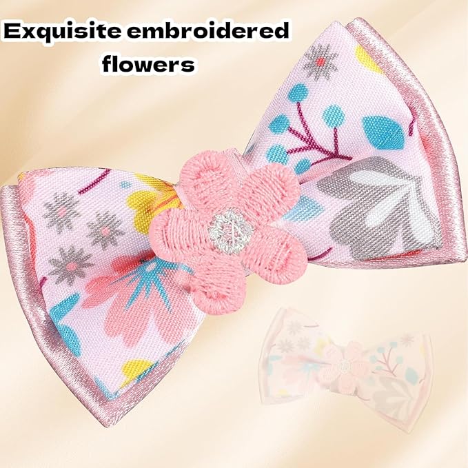 Cat Collar Breakaway, HYQHYX Floral Kitten Collar with Bell, Cute Cat Collar with Bow for Girl Boy Removable Bowtie (Pink + Green)