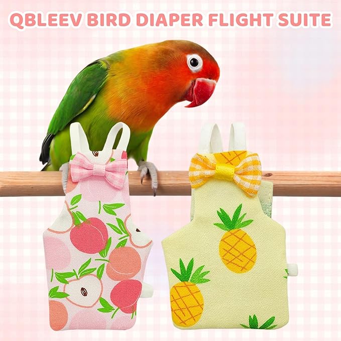 3 Pieces(Large) with Peach and Pineapple Patterns,Bird Diaper, Cotton Fabric, Waterproof Design, Easy to Clean, Comfortable Fit for Small Birds ﻿