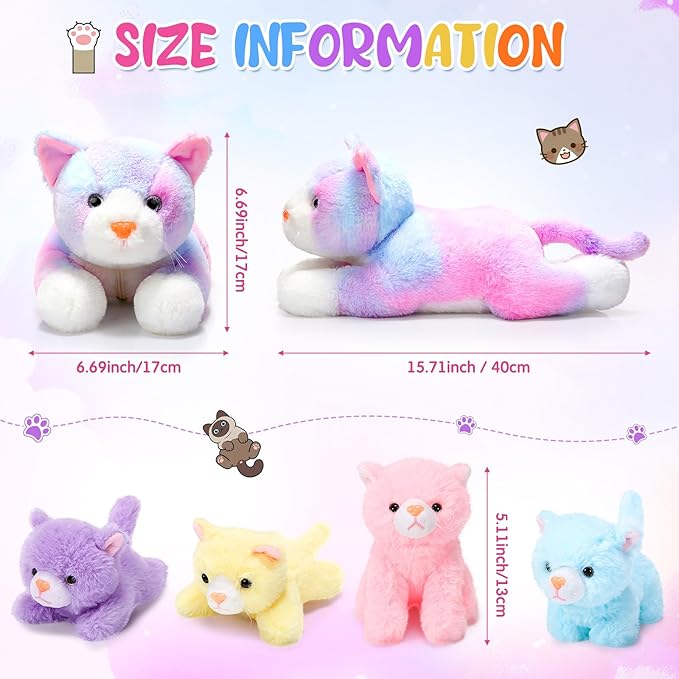 Skylety 5 Pieces Cat Stuffed Animal with Babies Inside Belly Plush Cat Pregnant Mommy Kitty with 4 Cute Fluffy Stuffed Kittens Christmas Birthday Surprise Gifts(Colorful)
