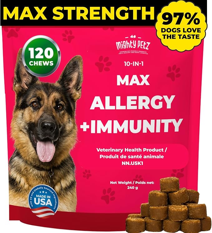Mighty Petz MAX Dog Allergy Relief Chews - Itch Relief with Colostrum, Probiotics & Immune Support for Seasonal Allergies & Itchy Skin