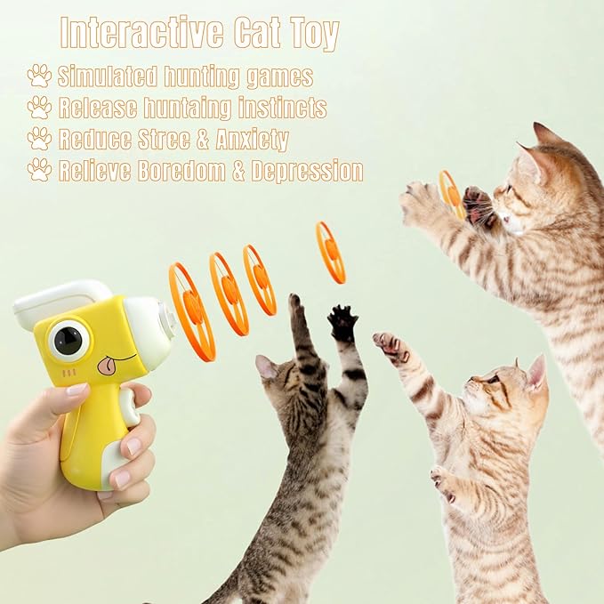 Cat Toy Launcher,Cat Fetch Toy & Hunting Toys for Indoor Cats,Cat Toys Set with 8 Launch Discs,Funny Interactive Cat Toys for Bored Indoor Cats