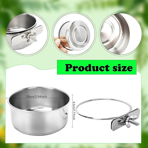 10 Pcs Bird Food Bowls Stainless Steel Parrot Cage Water Bowl Cups with Clamp Holder Parrot Feeding Dish Coop Cups Parakeet Cockatiel Conure Lovebird Budgies Chinchilla Small Pet Animal