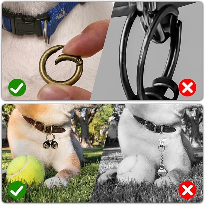 Bells for Dog Collars with Easy Clip Clasps, Suitable for Medium to Large Dogs, Extra Loud Pet Tracker, Durable Collar Charms(Bronze & Black, 2 Pack)