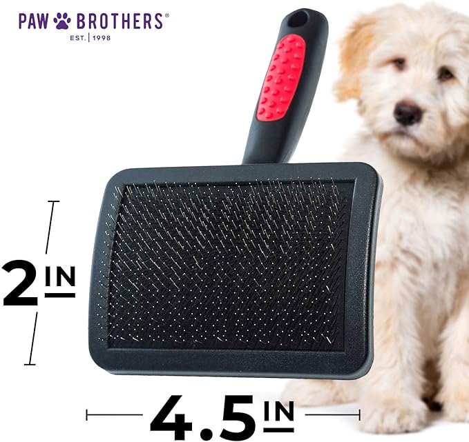 Ryan's Pet Supplies Paw Brothers Hard Pin Curved Back Slicker Brush for Dogs, Professional Grade, Stainless Steel Pins, Ergonomic Handle, Dematt and Detangle, Large, 4.5 in.