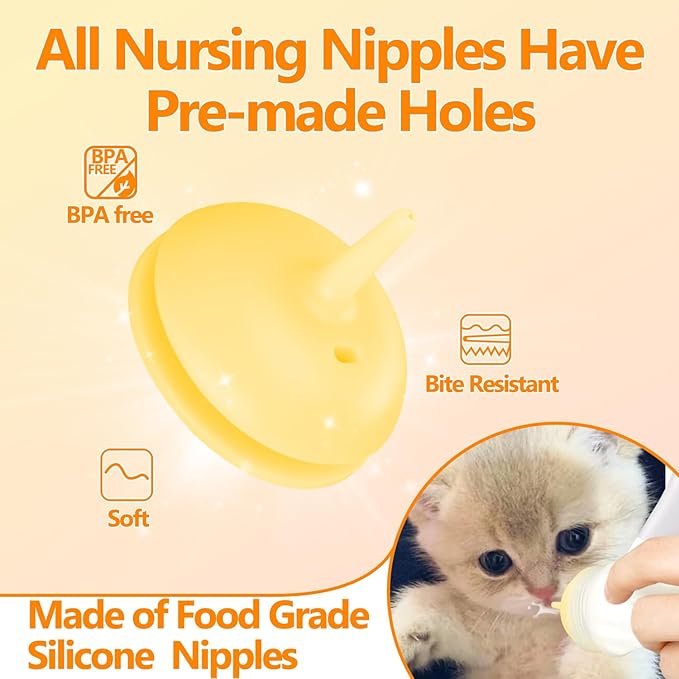 Pet Feeding Bottle,3 Pack Wide Mouth Angled Nursing Bottle, 3 Sizes Nipples with Ventilation Valve Resistant Tearing Perfect for Puppies, Kittens, Small Wildlife(Yellow)