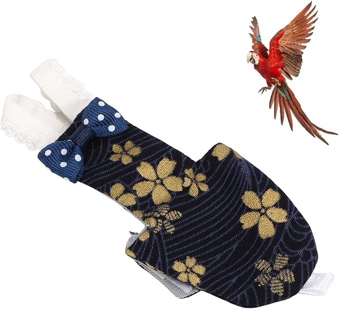 Bird Diaper Adjustable Soft Cotton Pet Bird Nappies for Macaw Cockatiels Finches, Golden Flower Pattern, 1 Pack (S Tibetan Golden Flower)