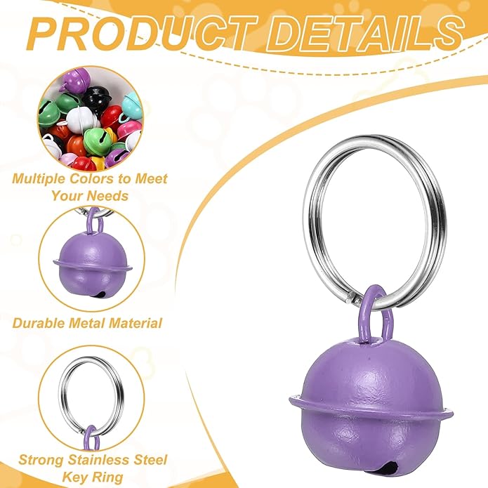 Cat Bells, Small Pet Copper Bells Collars Charm with Key Rings Loud Crisp Sound Anti-Lost Pendant Accessories