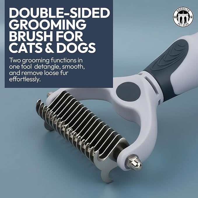 BPG Pet Grooming Tools for Dogs & Cats- 2 in 1 Dual Sided Undercoat Rake for Dogs Heavy-Duty Non Slip Grip Deshedding Comb Skin Safe with Ergonomic Handle to Reduce Shedding