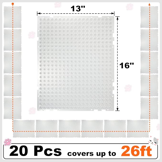 Nuanchu 20 Pcs Cat Repellent Outdoor Indoor Mat, 16 x 13 Inch Clear Plastic Spiked Cat Deterrent Mat for Furniture, Plants, Couch Protectors