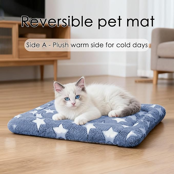 Dog Bed Mat for Crate, Soft Kennel Pad, Durable Comfort Mat for Dogs and Cats, Home and Crate Use (NavyBlue&Star, 18"*14"*1.5")